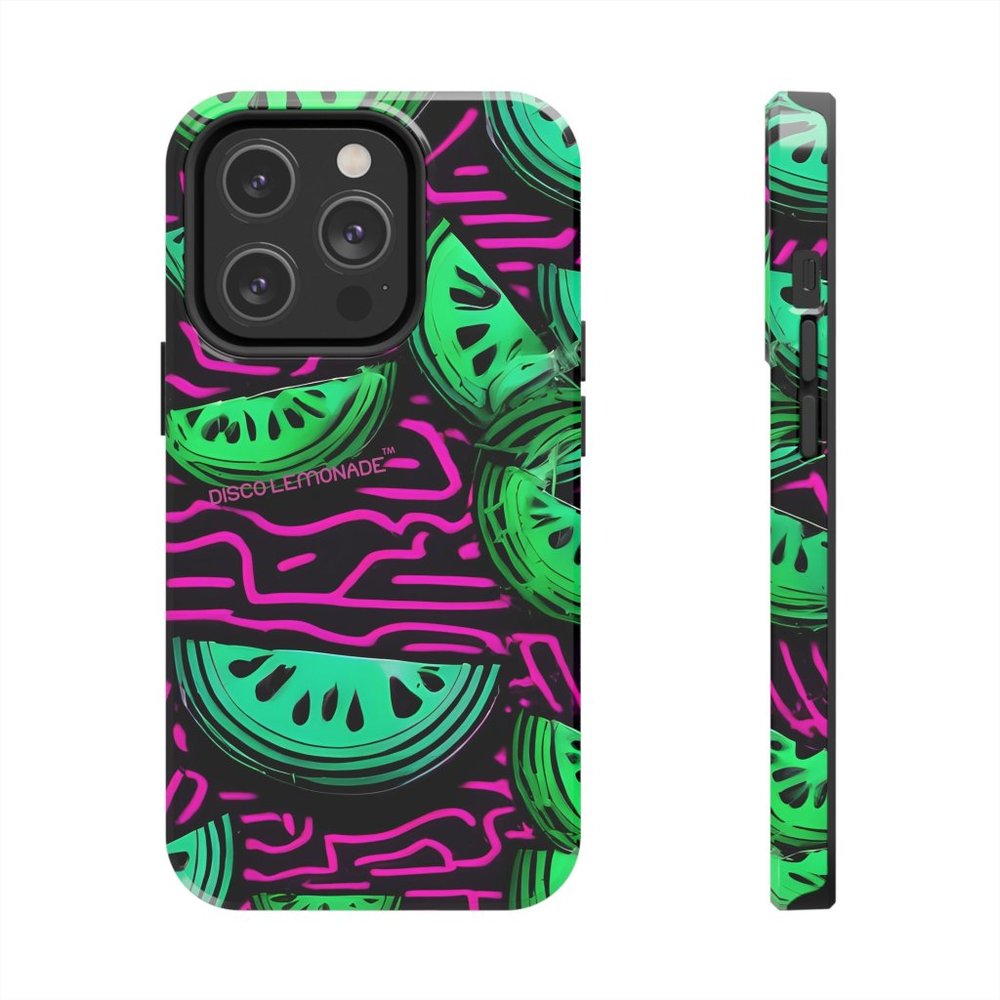 IPhone, DISCO LEMONADE Neon Watermelon Slice Hot Pink, 2 Piece Tough Phone Case,